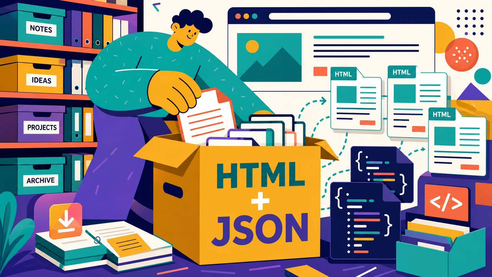 幕布文档导出为 HTML 页面和 JSON 结构化数据示意图