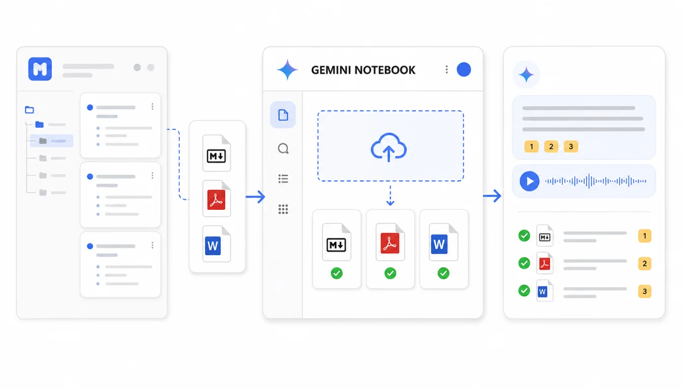 幕布读书笔记和研究资料导出后上传到 Gemini Notebook 并生成带引用回答示意图